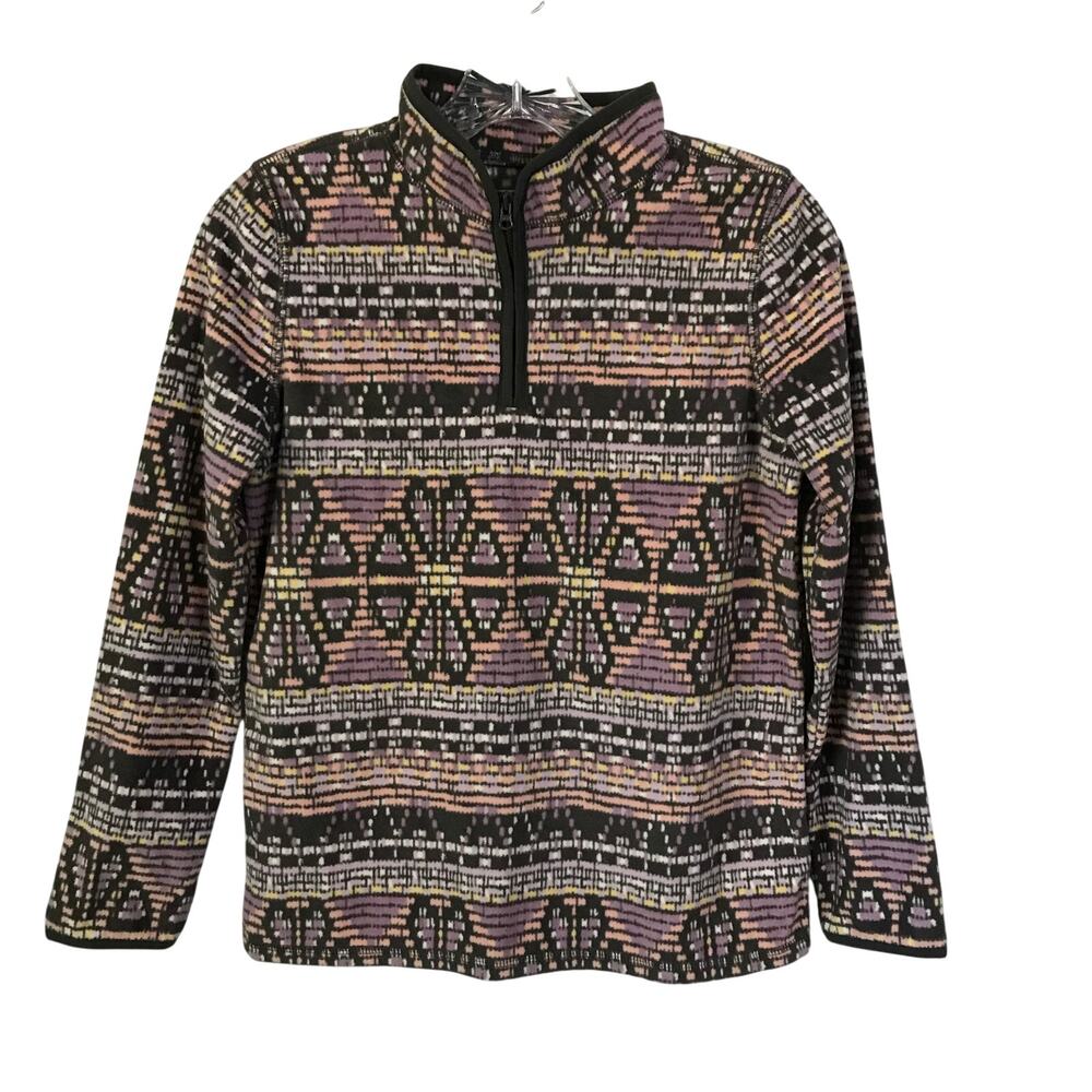 Osh Kosh Top Size 14 Girls Long Sleeve Pullover Quarter Zip Striped Floral Gray